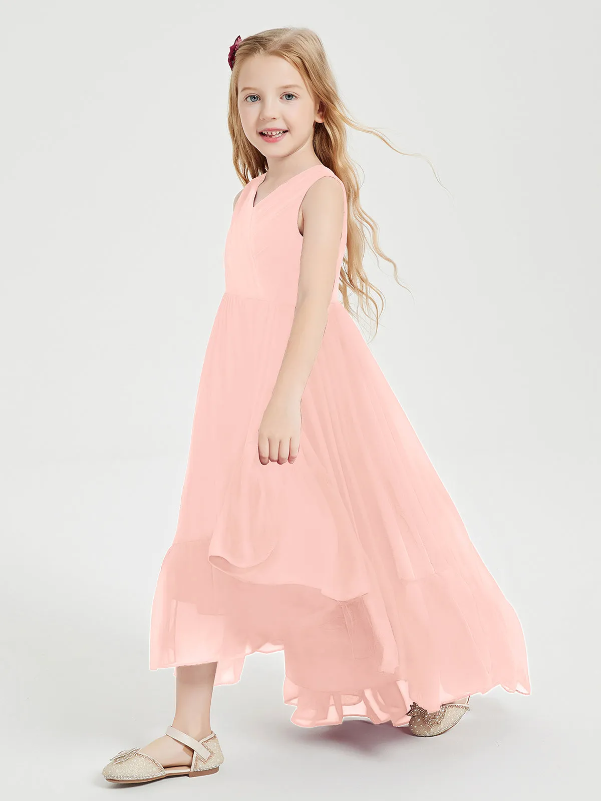 Boho Robes de Demoiselles d'Honneur Junior à Jupe en Cascade Corail