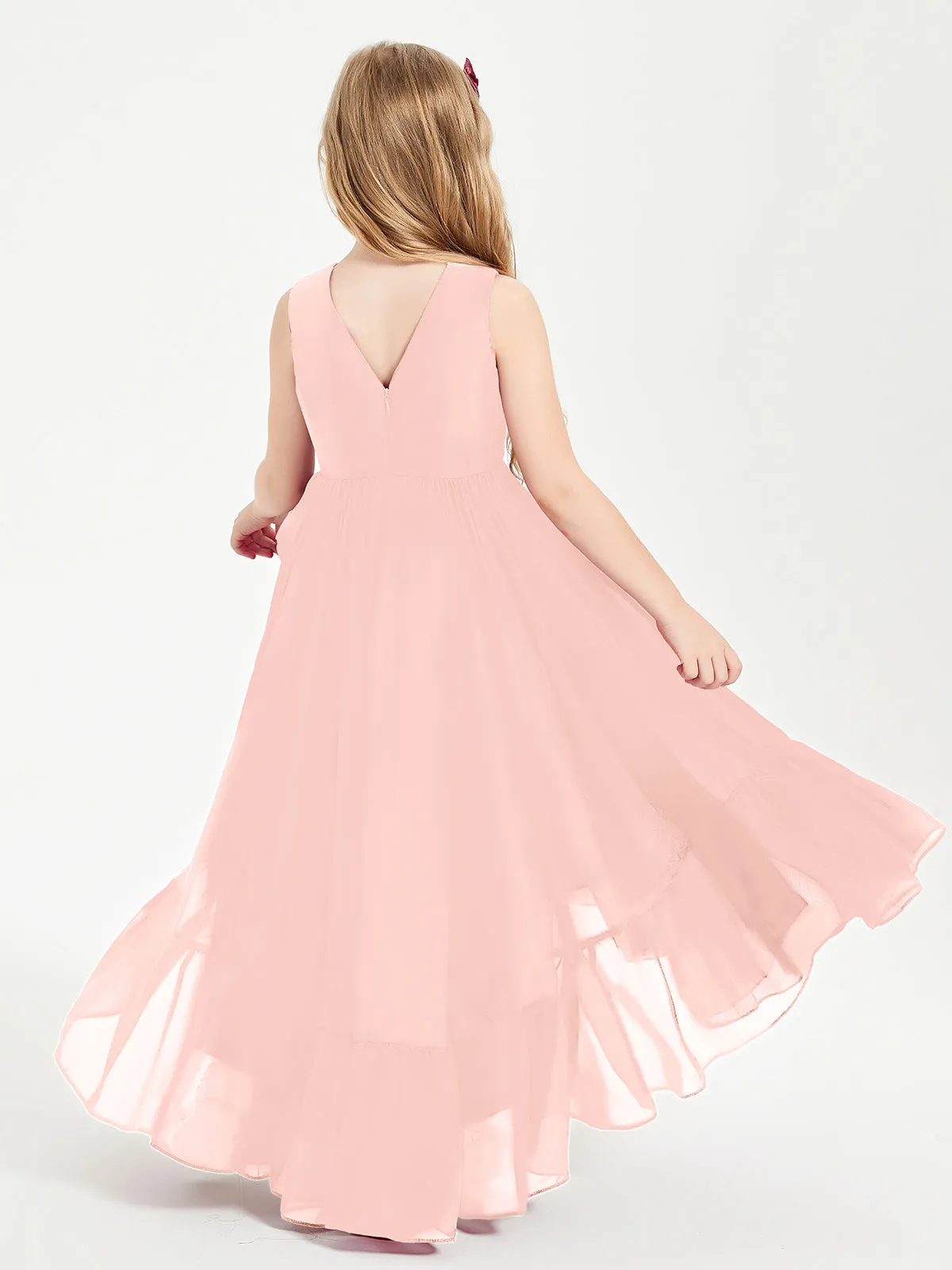 Boho Robes de Demoiselles d'Honneur Junior à Jupe en Cascade Corail