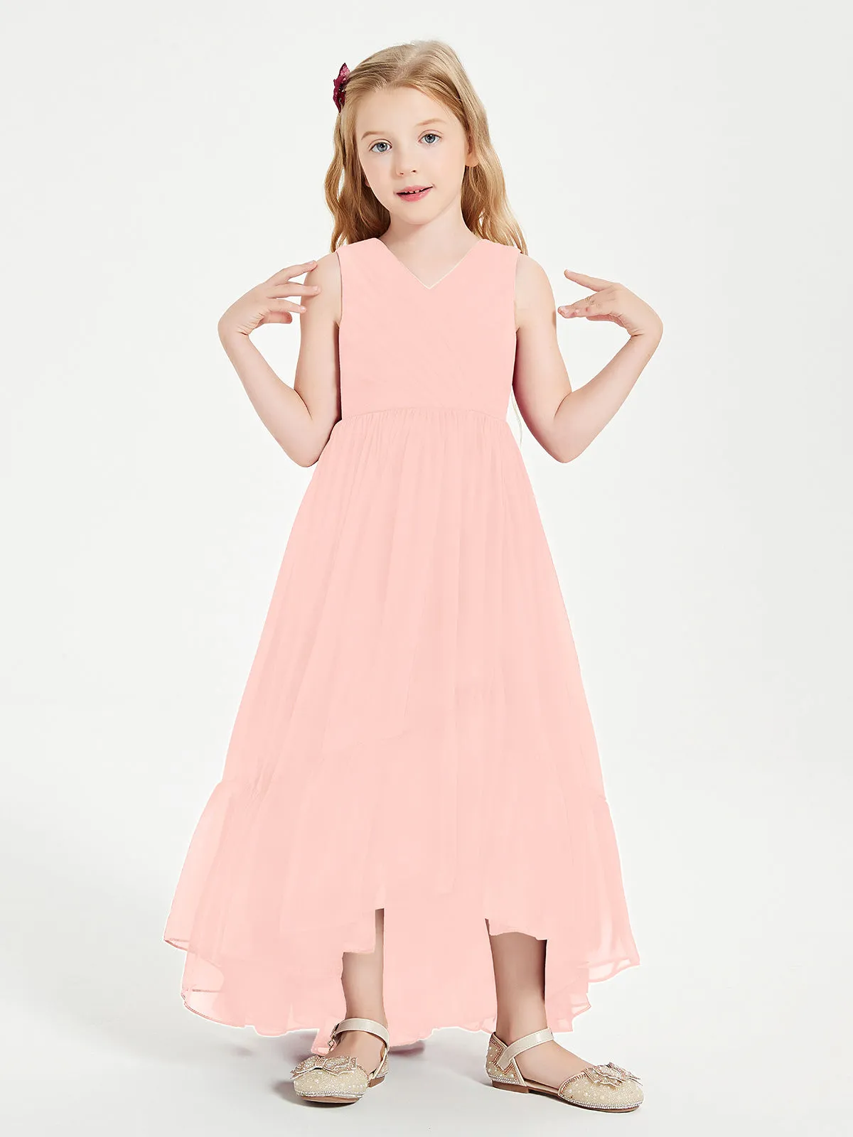 Boho Robes de Demoiselles d'Honneur Junior à Jupe en Cascade Corail