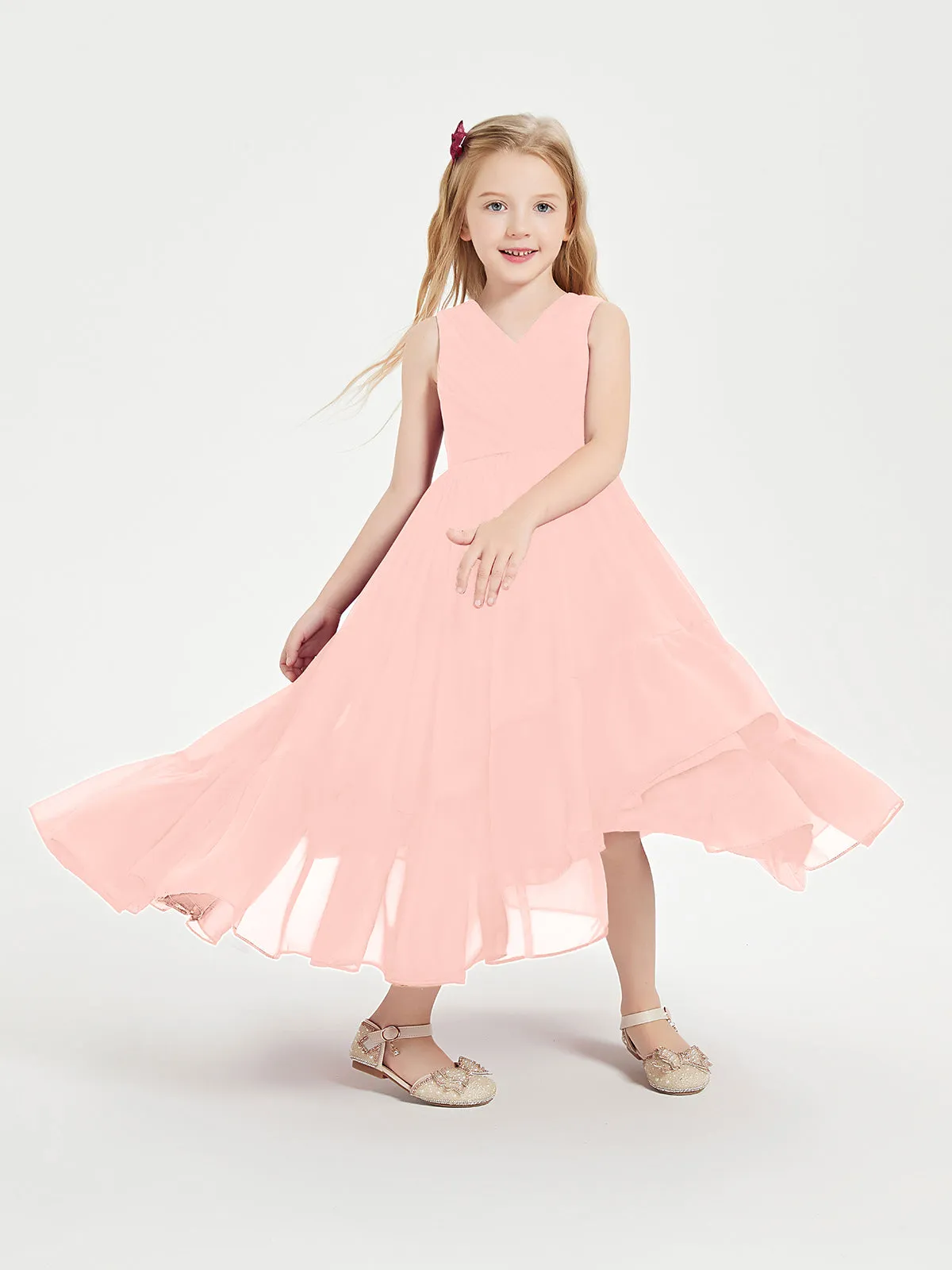 Boho Robes de Demoiselles d'Honneur Junior à Jupe en Cascade Corail