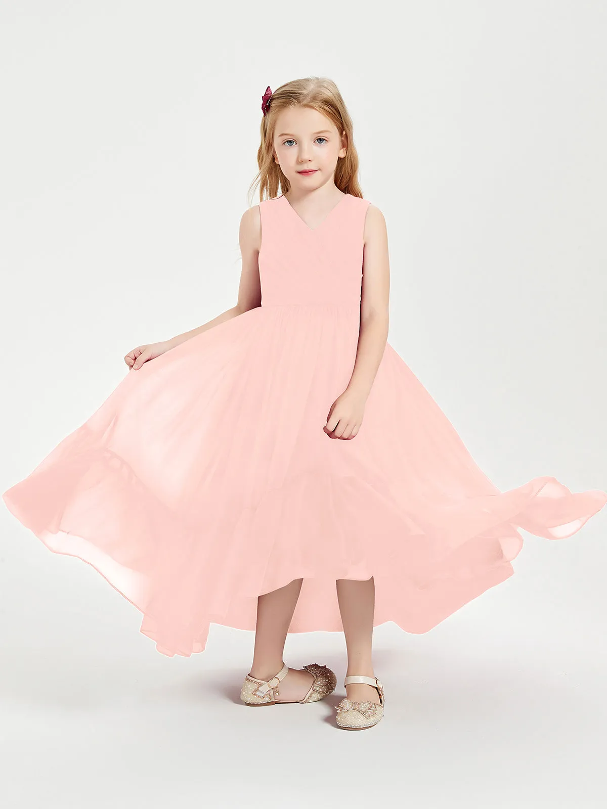 Boho Robes de Demoiselles d'Honneur Junior à Jupe en Cascade Corail