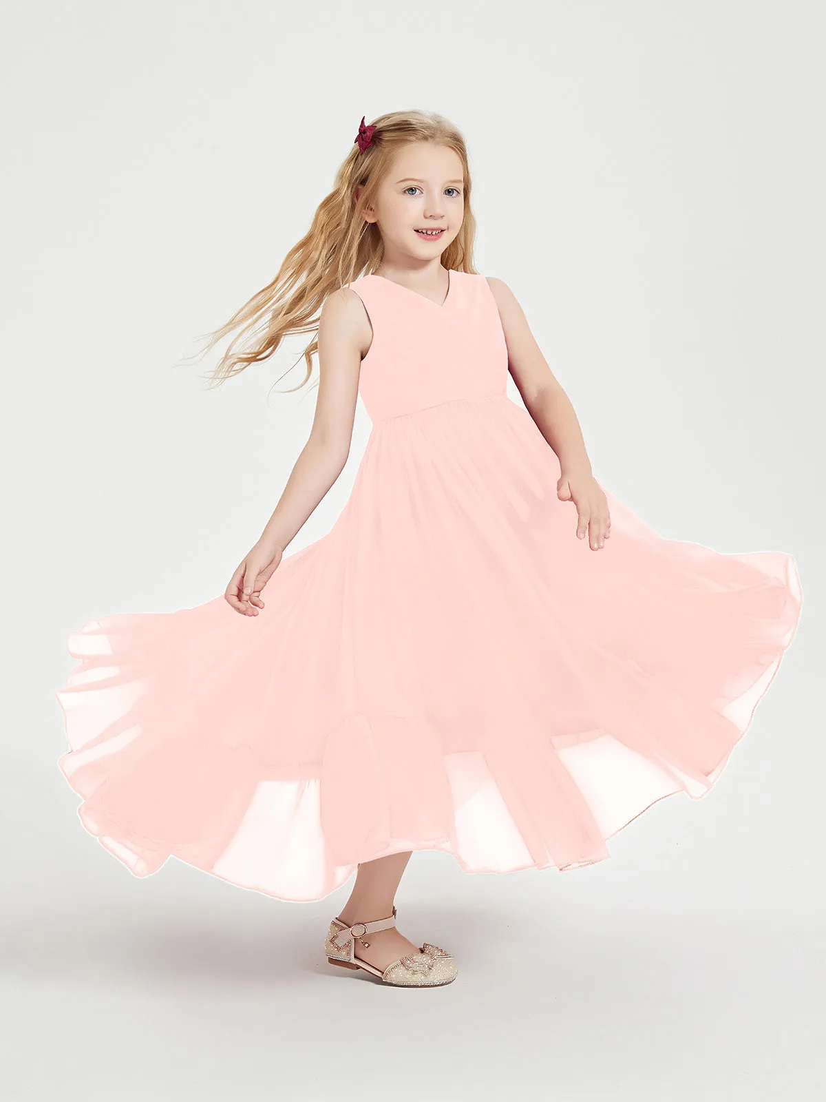 Boho Robes de Demoiselles d'Honneur Junior à Jupe en Cascade Corail