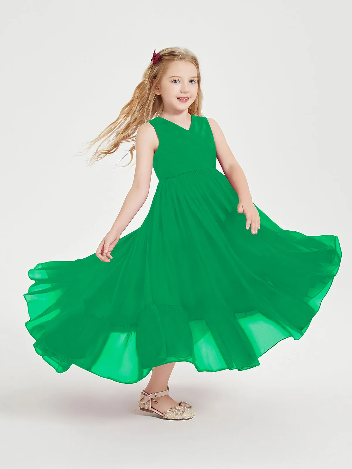 Boho Robes de Demoiselles d'Honneur Junior à Jupe en Cascade Emeraude