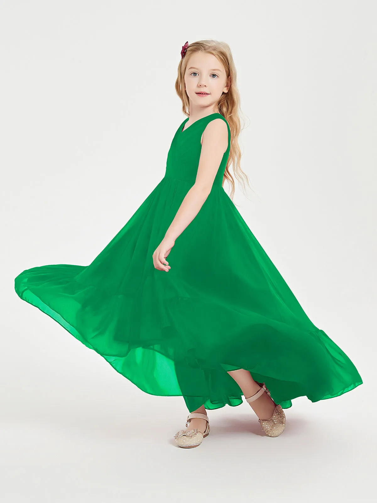 Boho Robes de Demoiselles d'Honneur Junior à Jupe en Cascade Emeraude