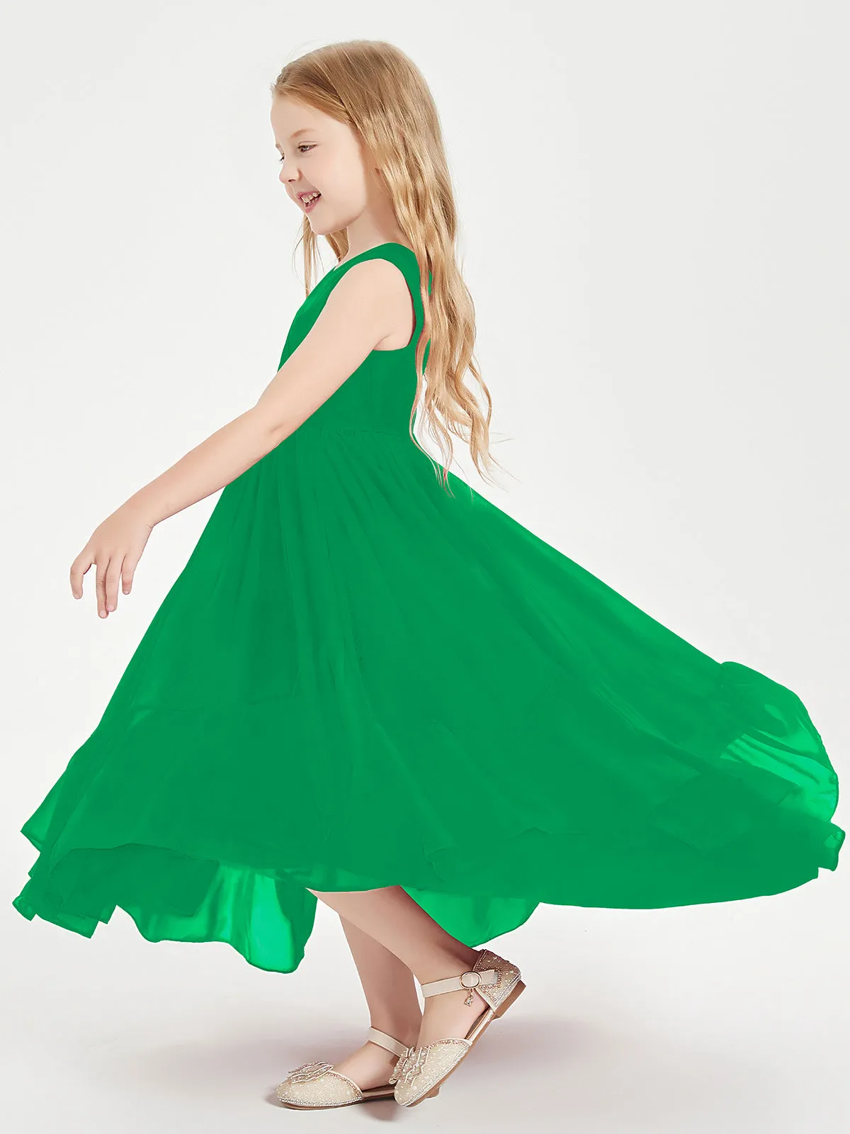 Boho Robes de Demoiselles d'Honneur Junior à Jupe en Cascade Emeraude