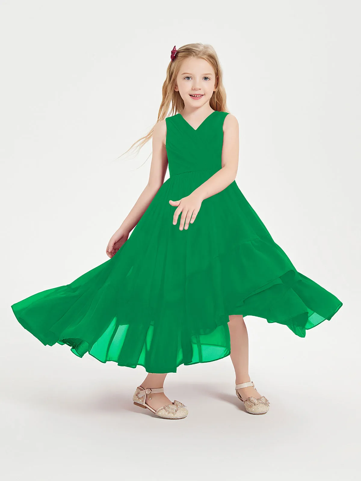 Boho Robes de Demoiselles d'Honneur Junior à Jupe en Cascade Emeraude