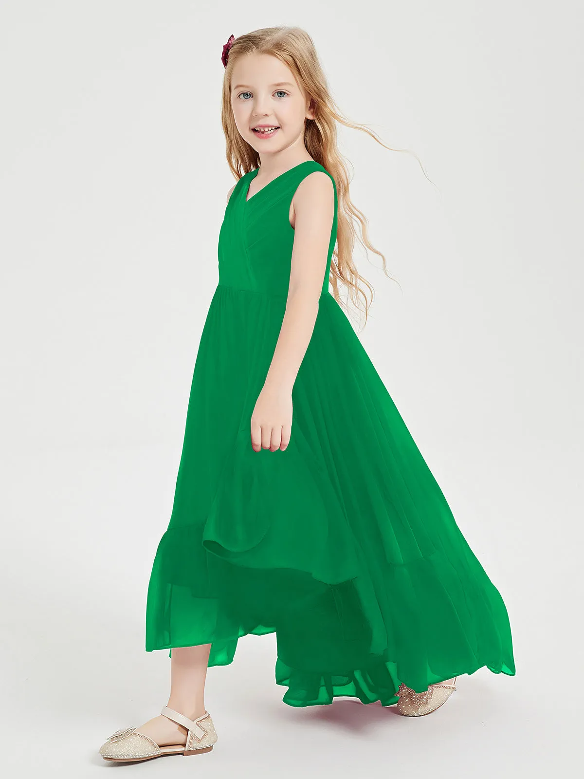 Boho Robes de Demoiselles d'Honneur Junior à Jupe en Cascade Emeraude