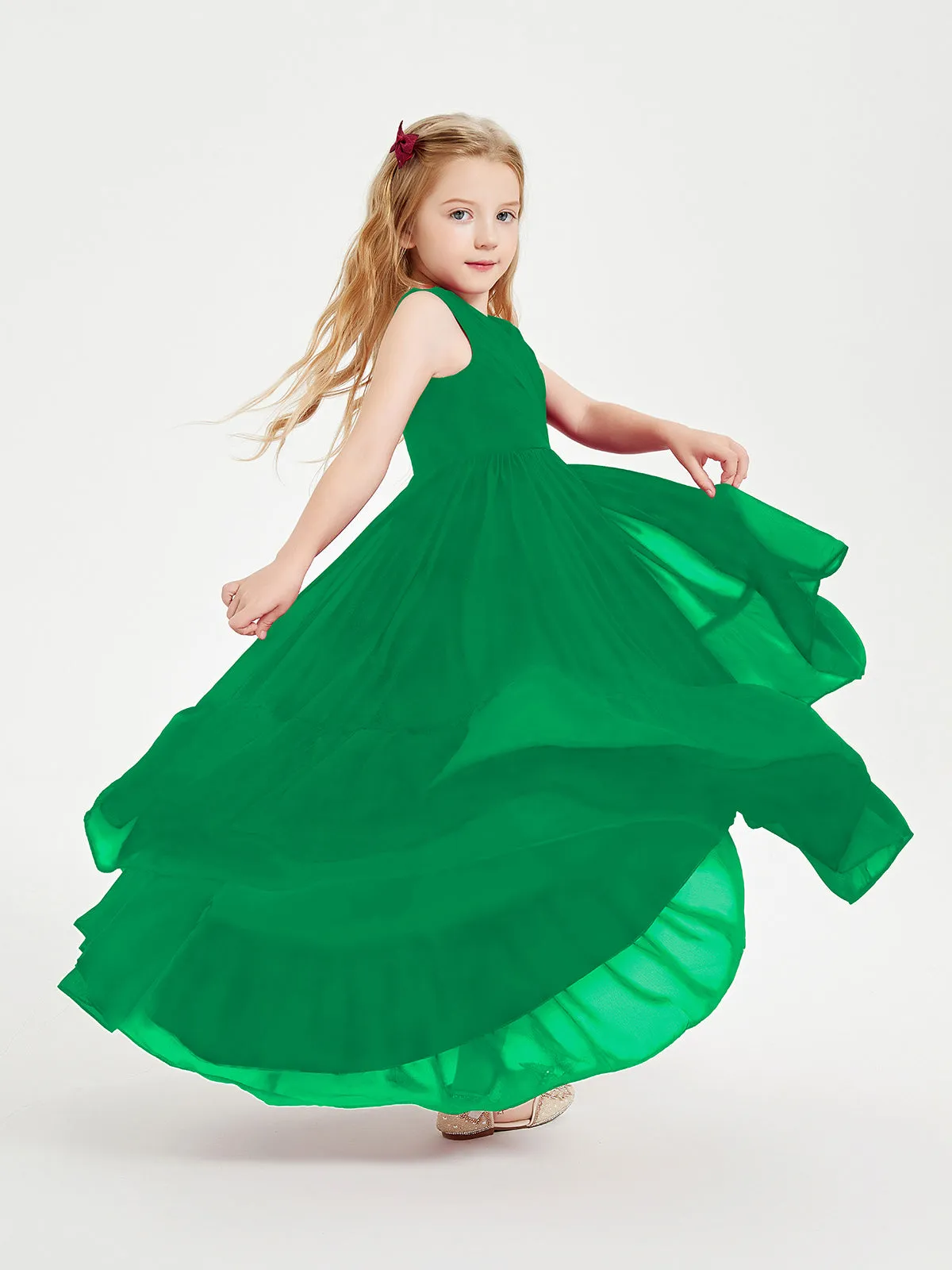 Boho Robes de Demoiselles d'Honneur Junior à Jupe en Cascade Emeraude