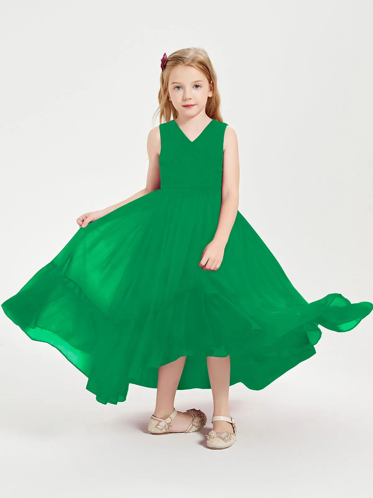 Boho Robes de Demoiselles d'Honneur Junior à Jupe en Cascade Emeraude
