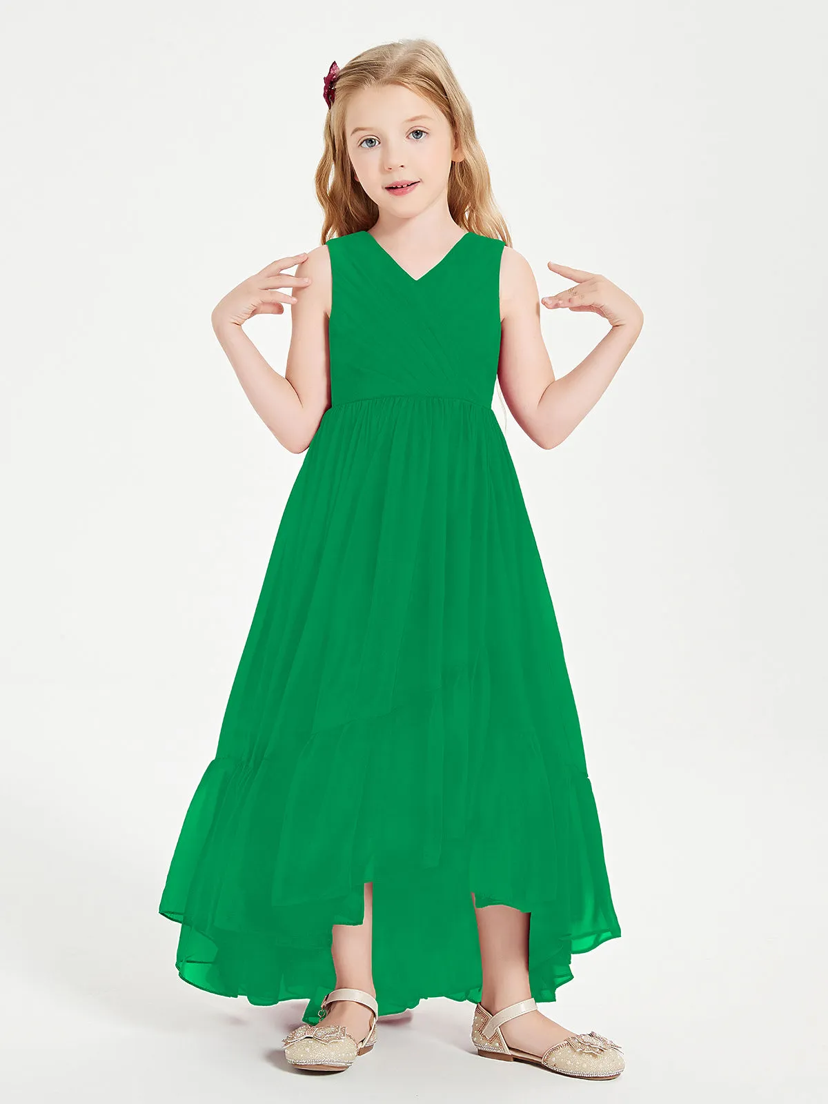 Boho Robes de Demoiselles d'Honneur Junior à Jupe en Cascade Emeraude