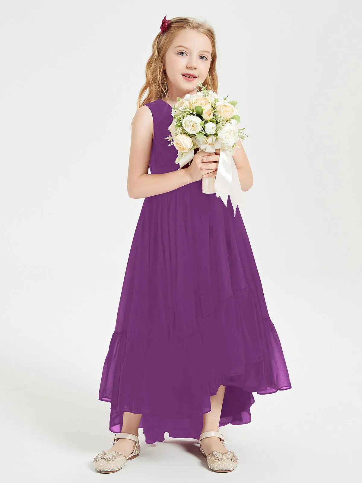 Boho Robes de Demoiselles d'Honneur Junior à Jupe en Cascade Raisin
