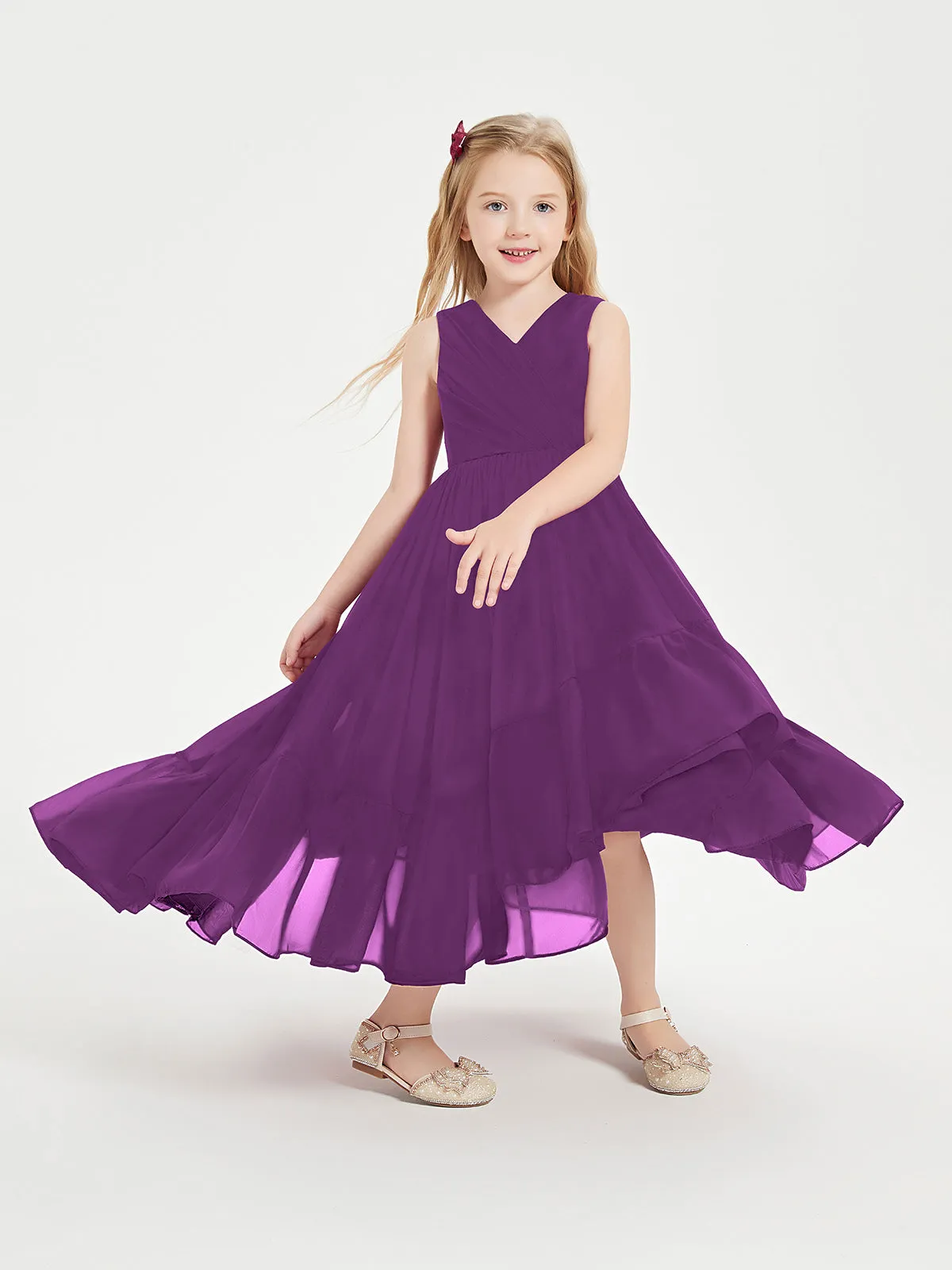 Boho Robes de Demoiselles d'Honneur Junior à Jupe en Cascade Raisin