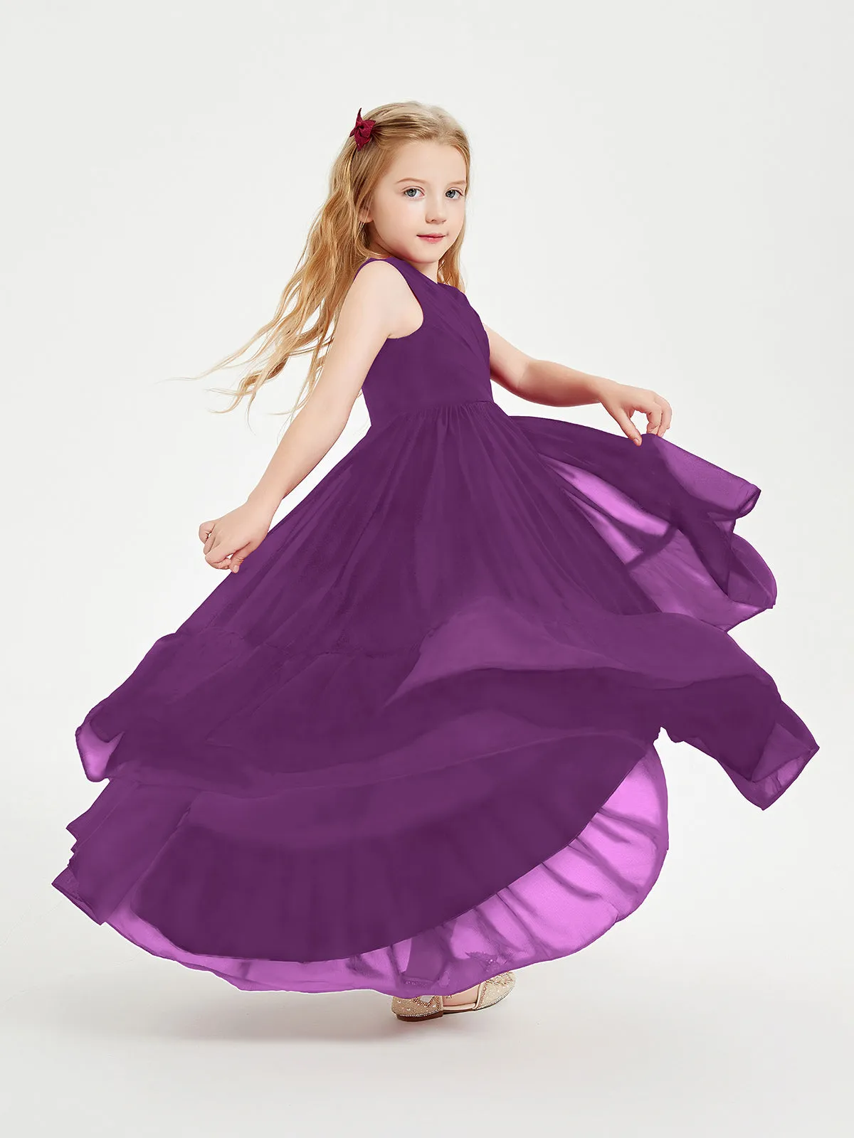 Boho Robes de Demoiselles d'Honneur Junior à Jupe en Cascade Raisin