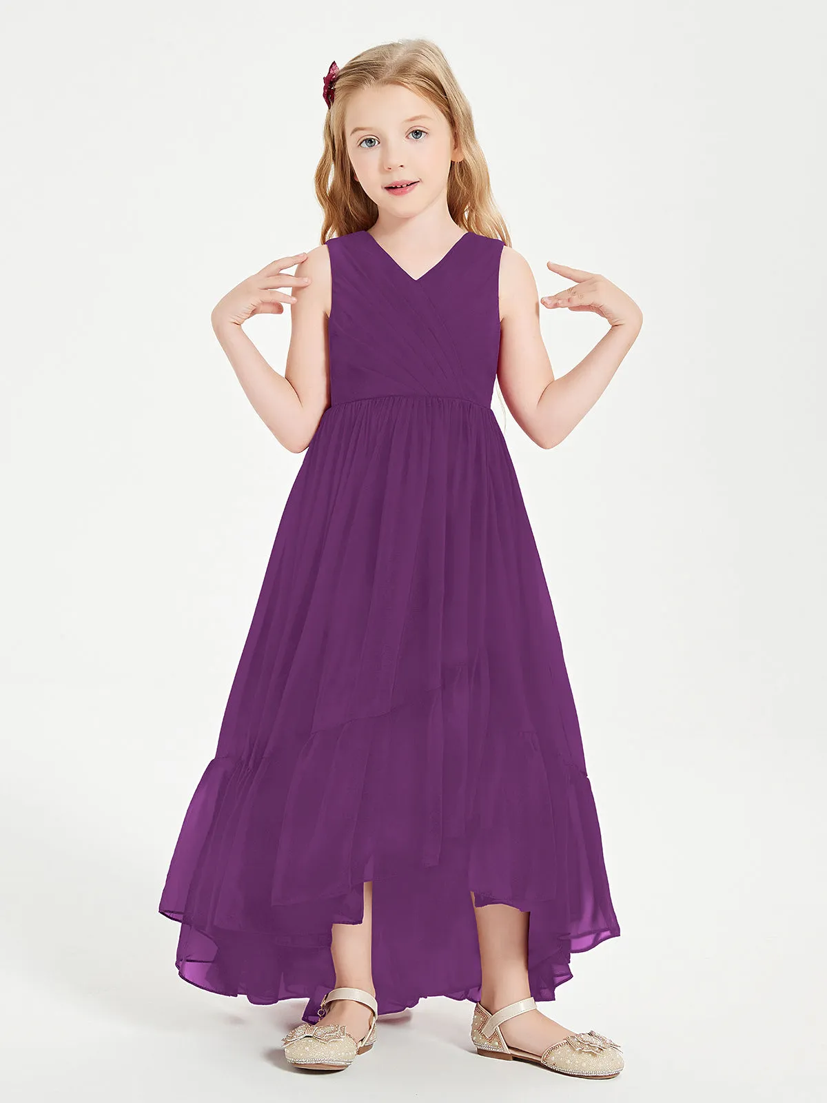 Boho Robes de Demoiselles d'Honneur Junior à Jupe en Cascade Raisin
