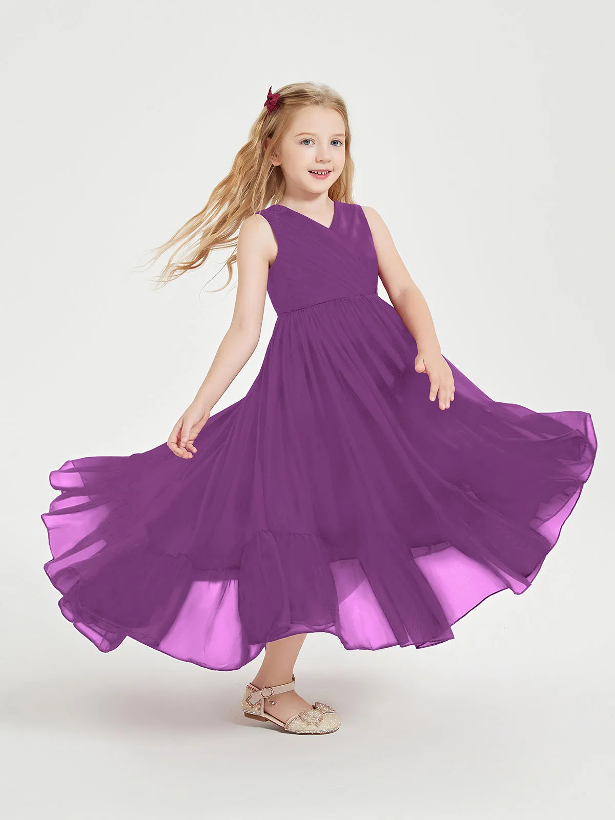 Boho Robes de Demoiselles d'Honneur Junior à Jupe en Cascade Raisin