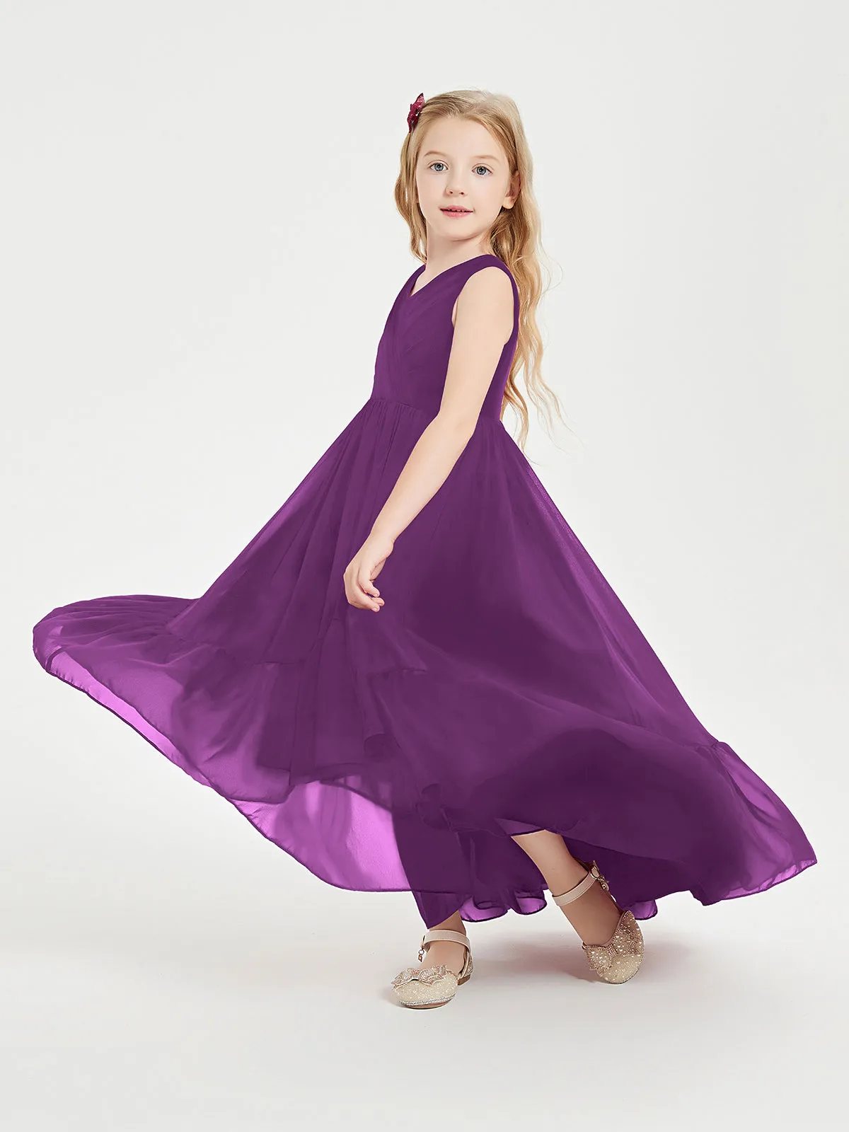 Boho Robes de Demoiselles d'Honneur Junior à Jupe en Cascade Raisin