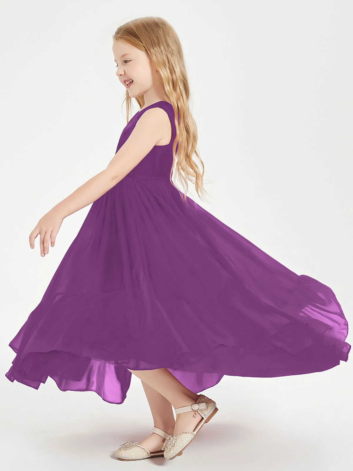 Boho Robes de Demoiselles d'Honneur Junior à Jupe en Cascade Raisin