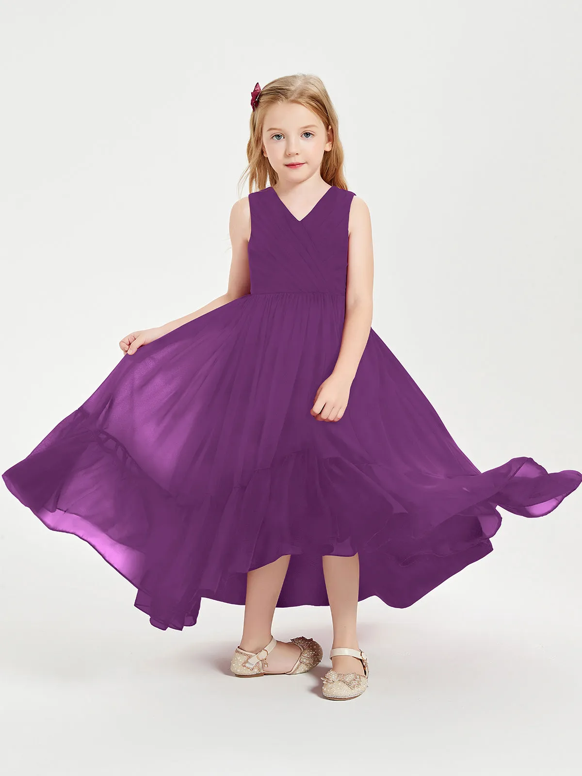 Boho Robes de Demoiselles d'Honneur Junior à Jupe en Cascade Raisin