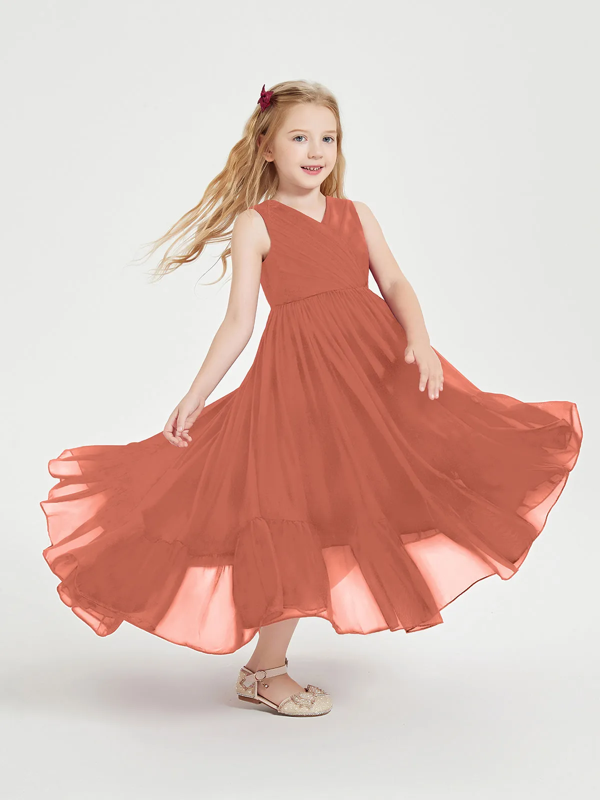 Boho Robes de Demoiselles d'Honneur Junior à Jupe en Cascade Rouille