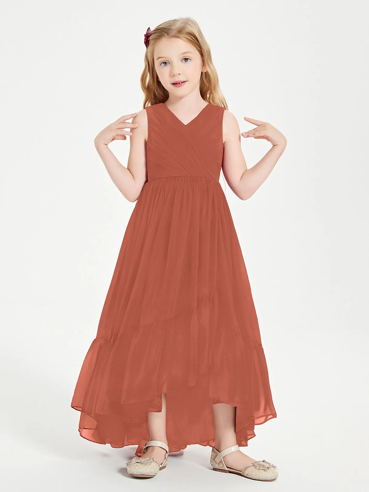 Boho Robes de Demoiselles d'Honneur Junior à Jupe en Cascade Rouille