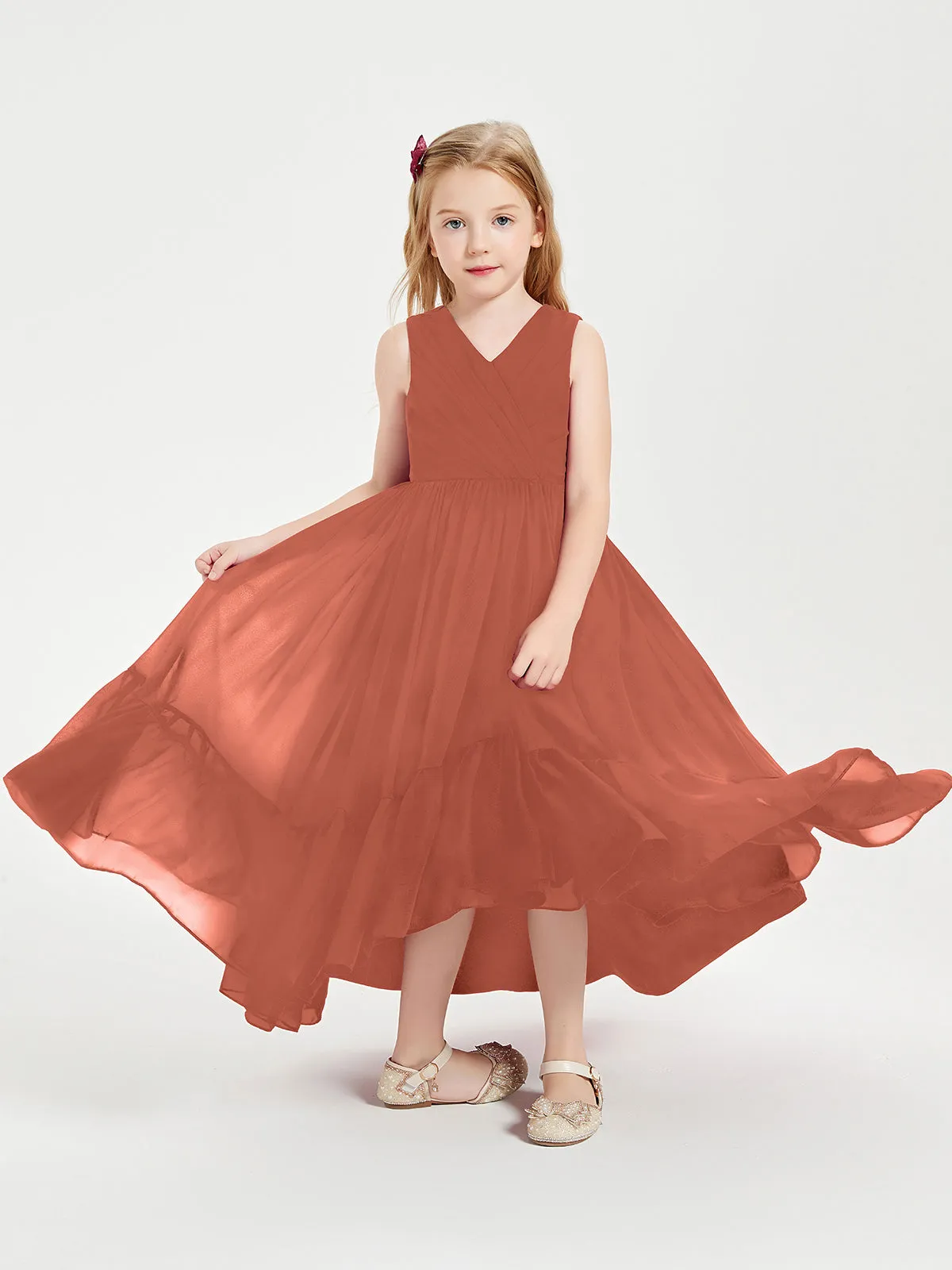 Boho Robes de Demoiselles d'Honneur Junior à Jupe en Cascade Rouille