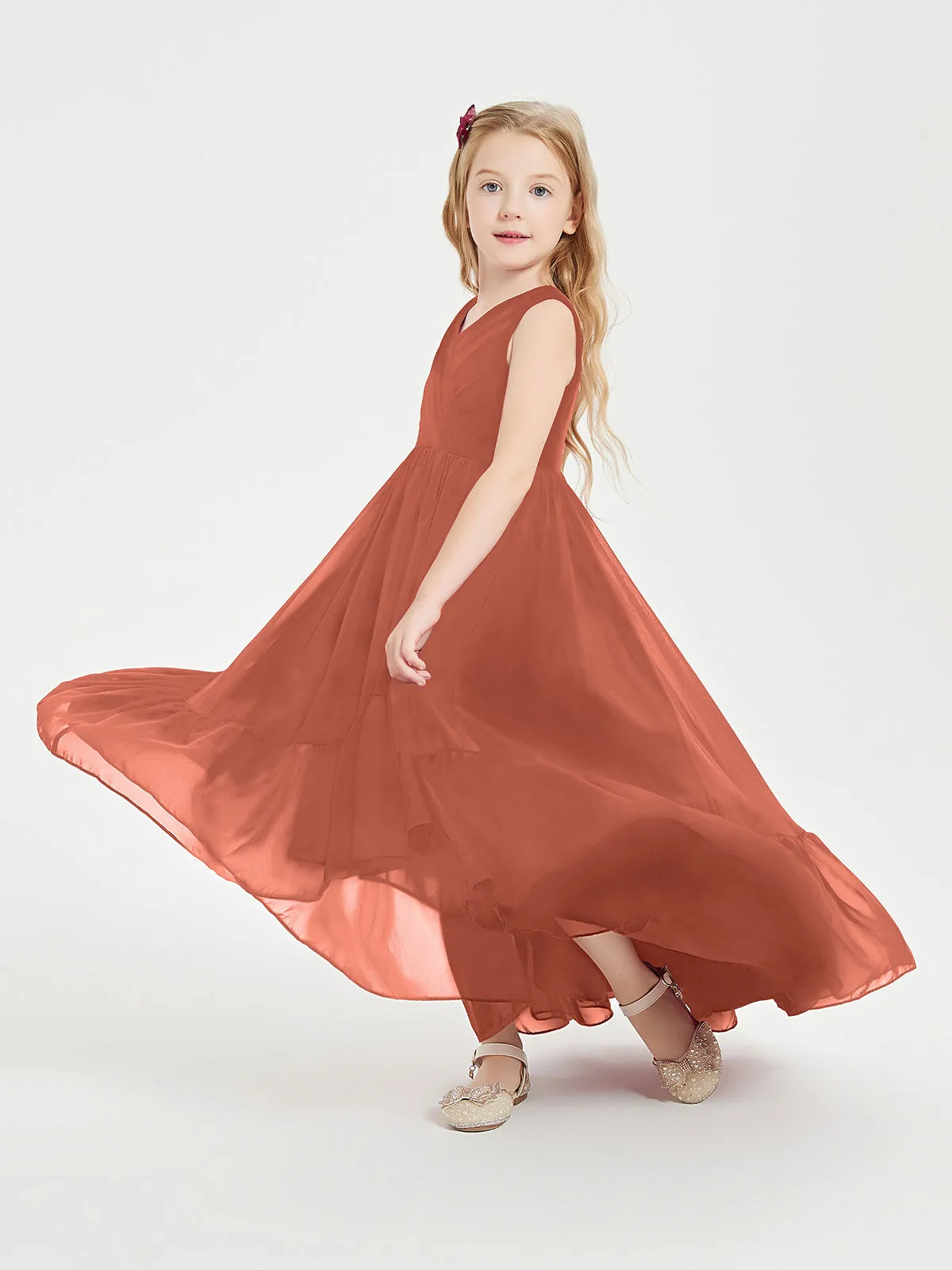 Boho Robes de Demoiselles d'Honneur Junior à Jupe en Cascade Rouille