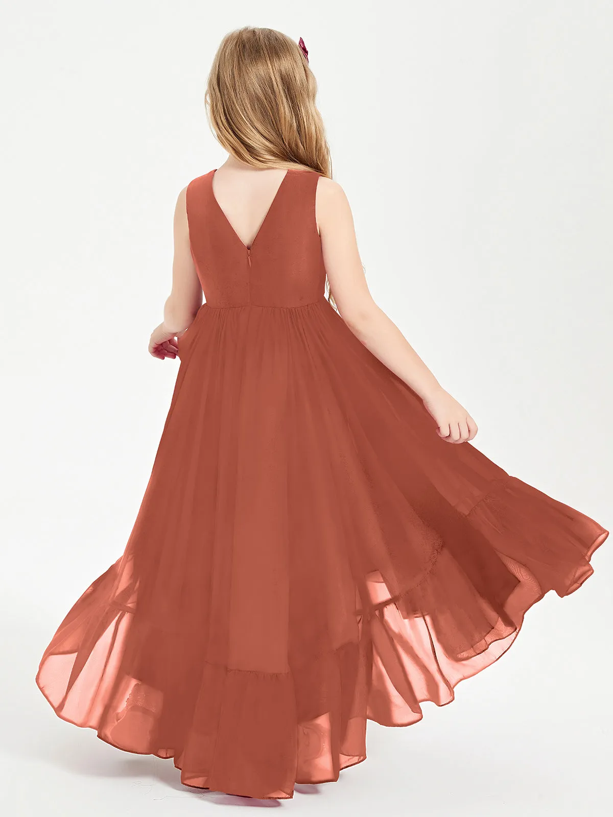 Boho Robes de Demoiselles d'Honneur Junior à Jupe en Cascade Rouille