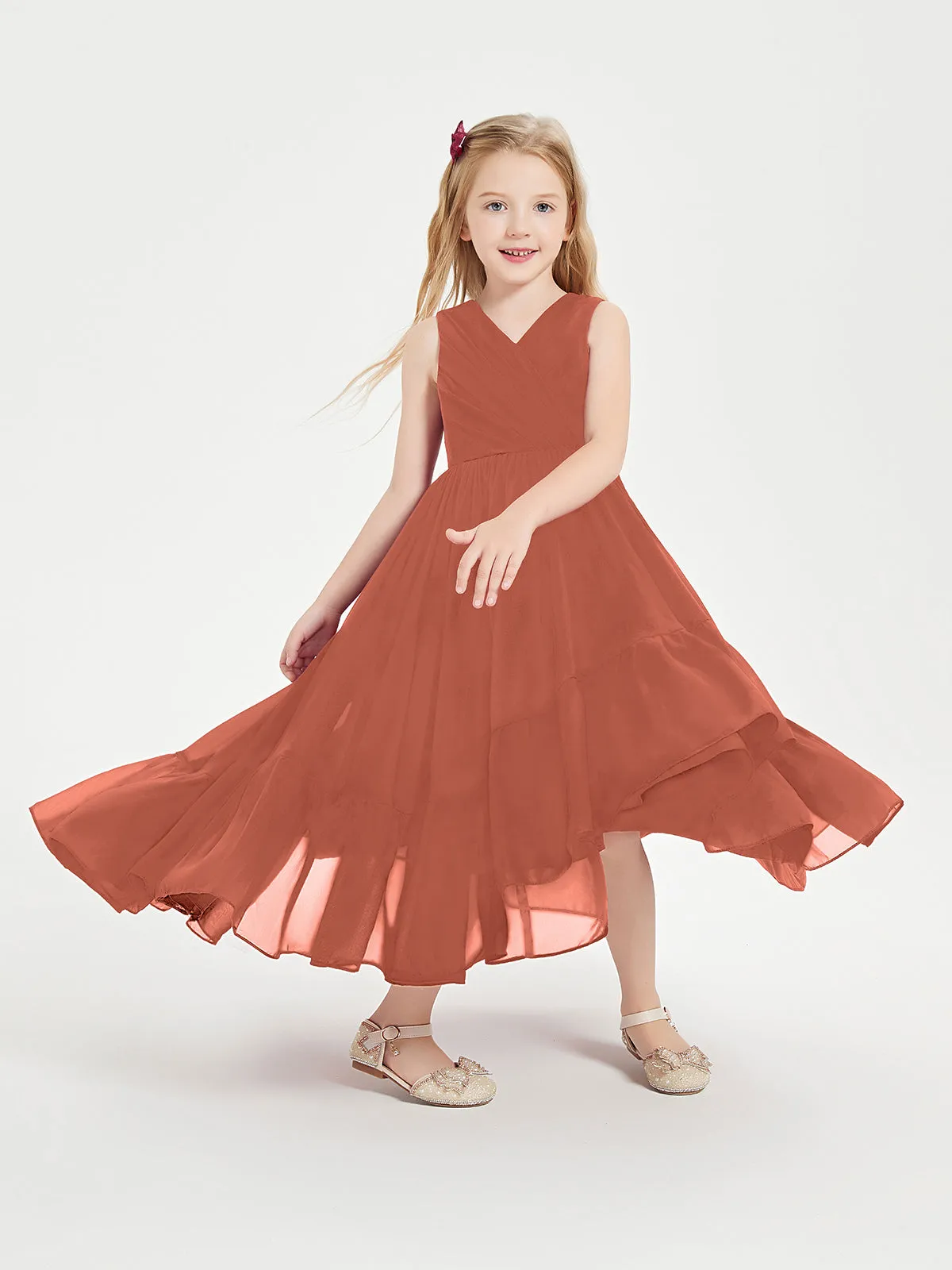 Boho Robes de Demoiselles d'Honneur Junior à Jupe en Cascade Rouille