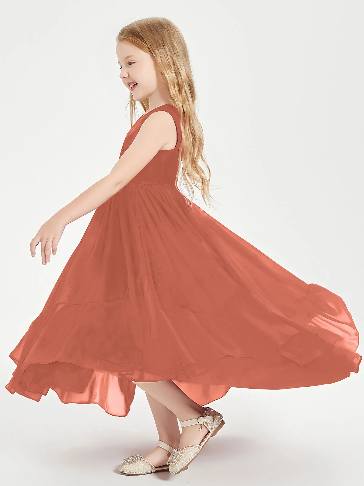 Boho Robes de Demoiselles d'Honneur Junior à Jupe en Cascade Rouille