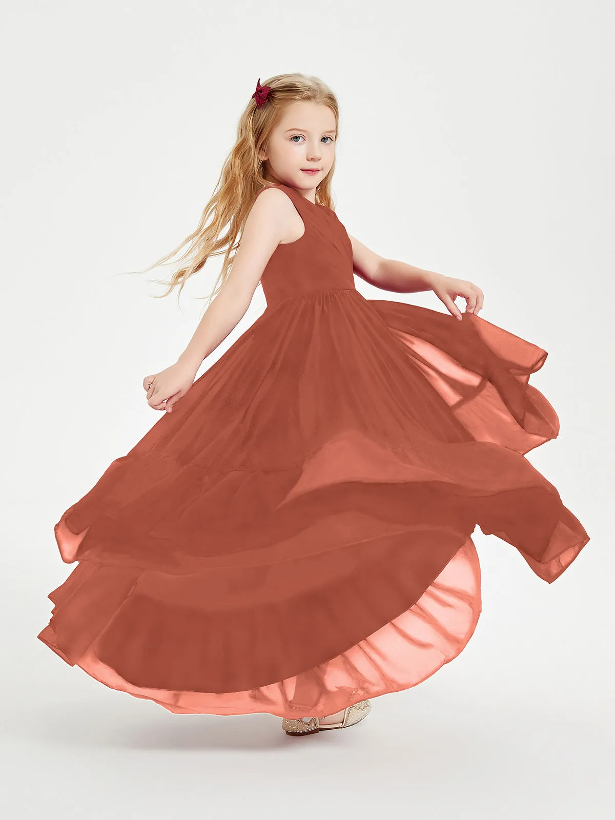Boho Robes de Demoiselles d'Honneur Junior à Jupe en Cascade Rouille