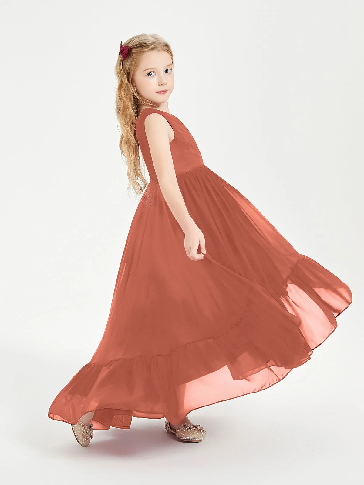 Boho Robes de Demoiselles d'Honneur Junior à Jupe en Cascade Rouille