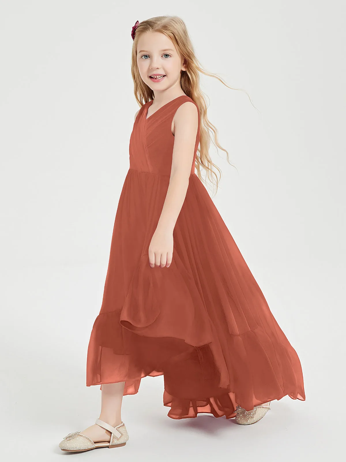 Boho Robes de Demoiselles d'Honneur Junior à Jupe en Cascade Rouille