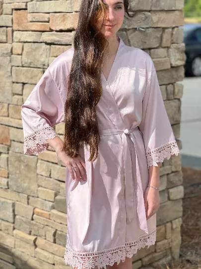 Bride Robe, Bridesmaid Robe, Lace, Silk, Satin, Womens, Wedding, Bridal Shower, Wedding Favor Personalized.