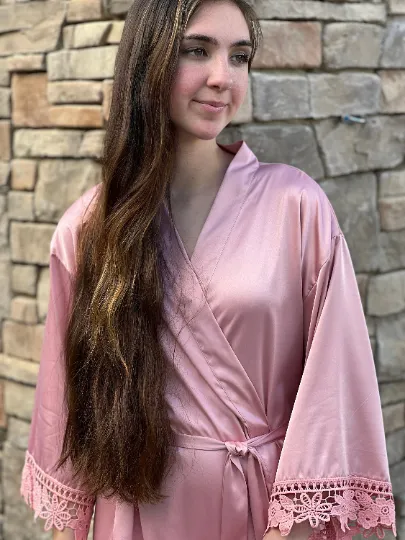 Bride Robe, Bridesmaid Robe, Lace, Silk, Satin, Womens, Wedding, Bridal Shower, Wedding Favor Personalized.