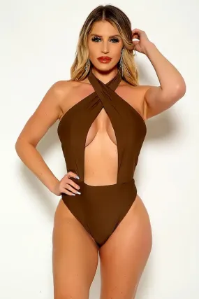 Brown Cut Out Detailed One Piece Swimsuit