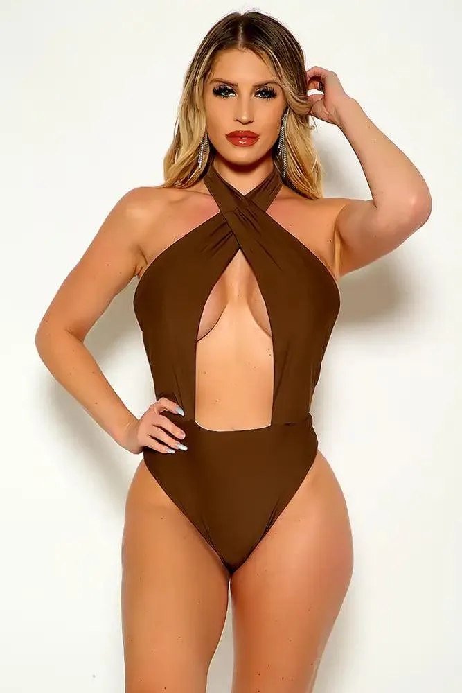 Brown Cut Out Detailed One Piece Swimsuit