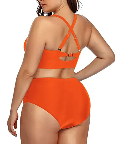 Charming High Waisted Plus Size Two Piece Bikini For Women-Neon Orange