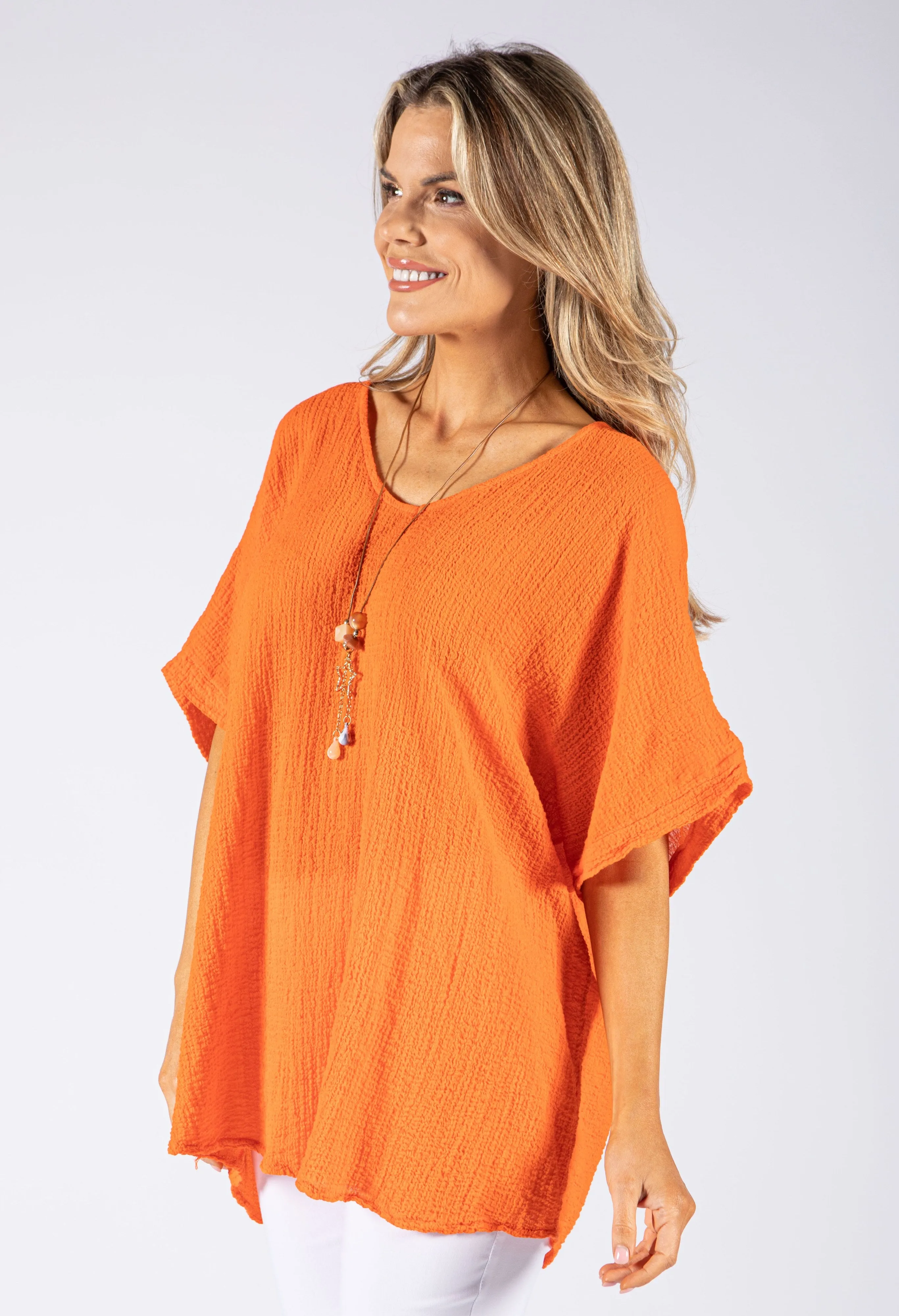 Crinkle Longline Top with Jewellery