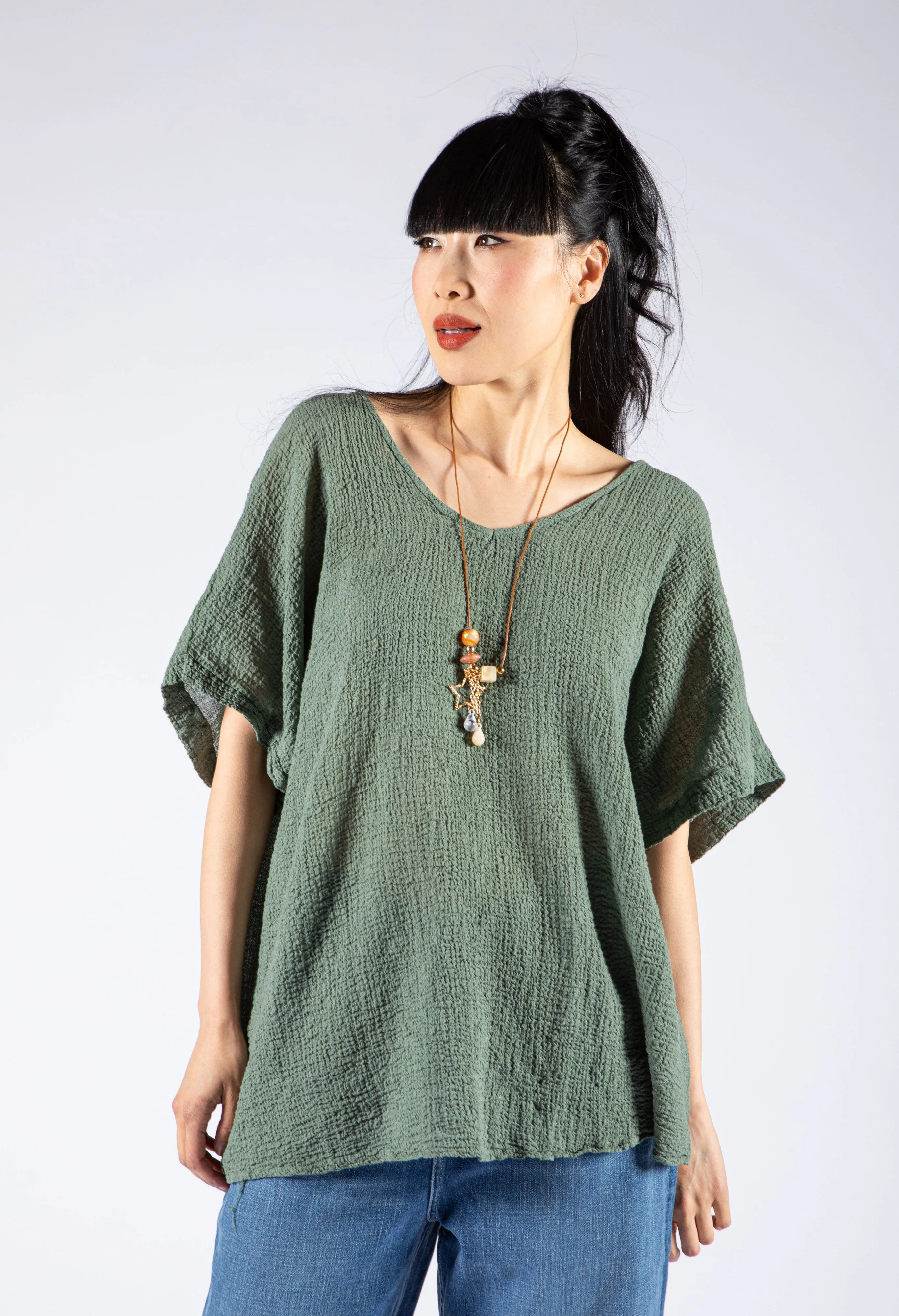 Crinkle Longline Top with Jewellery