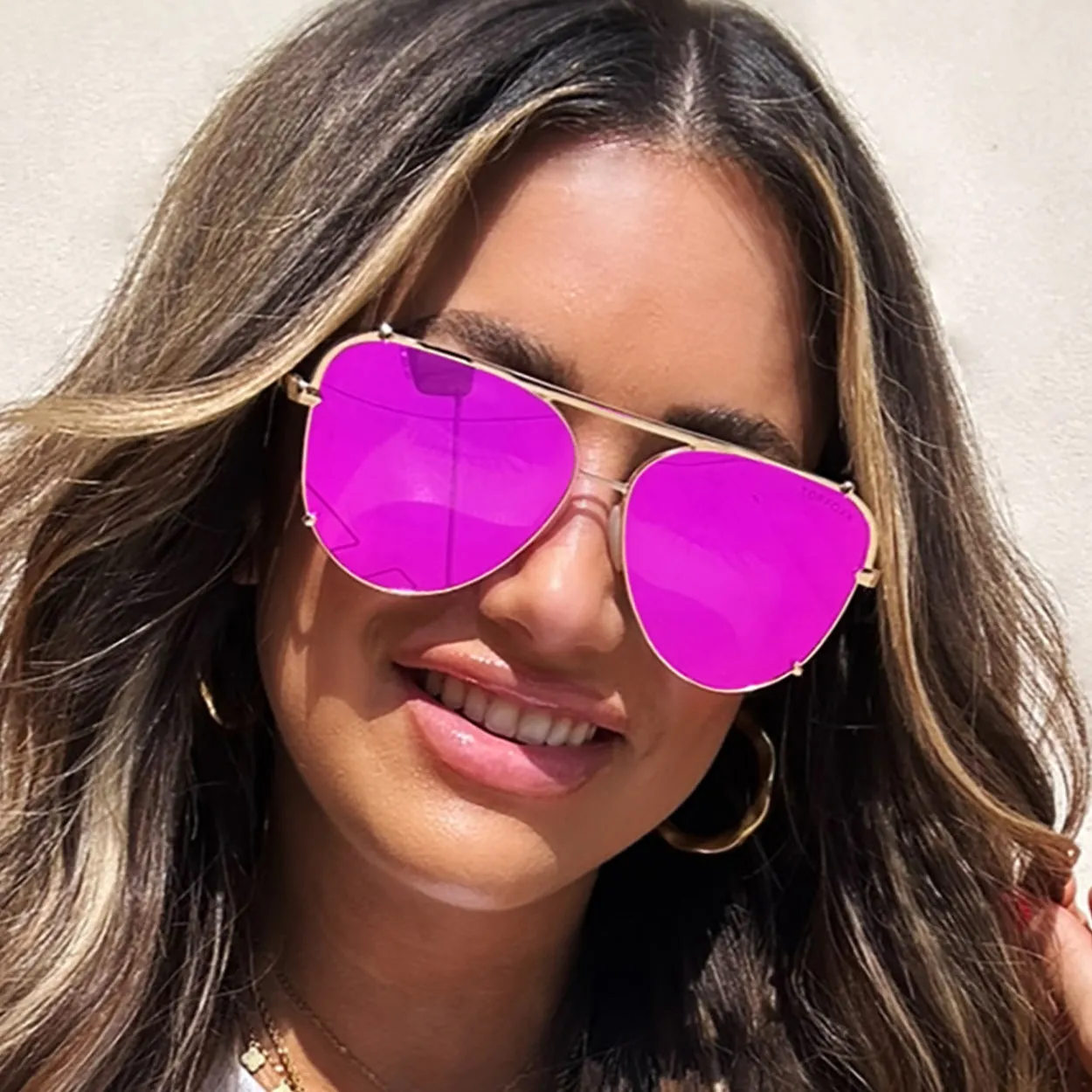 Cristina - Tangle Free - Mirrored Pink Aviator Sunglasses
