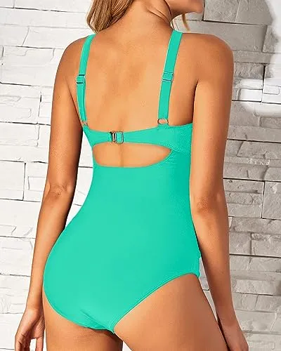 Cross Front Keyhole One Piece Swimsuit