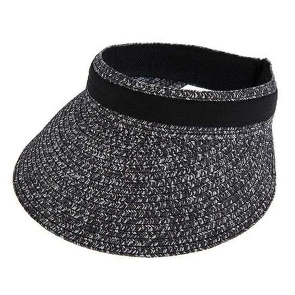 Dents Marl Straw Ribbon Band Sun Visor Hat - Black Marl