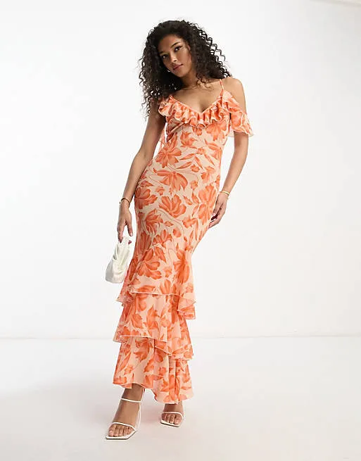 Dominij - Robe longue à imprimé floral et volants