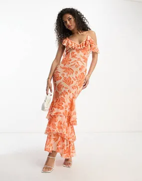 Dominij - Robe longue à imprimé floral et volants