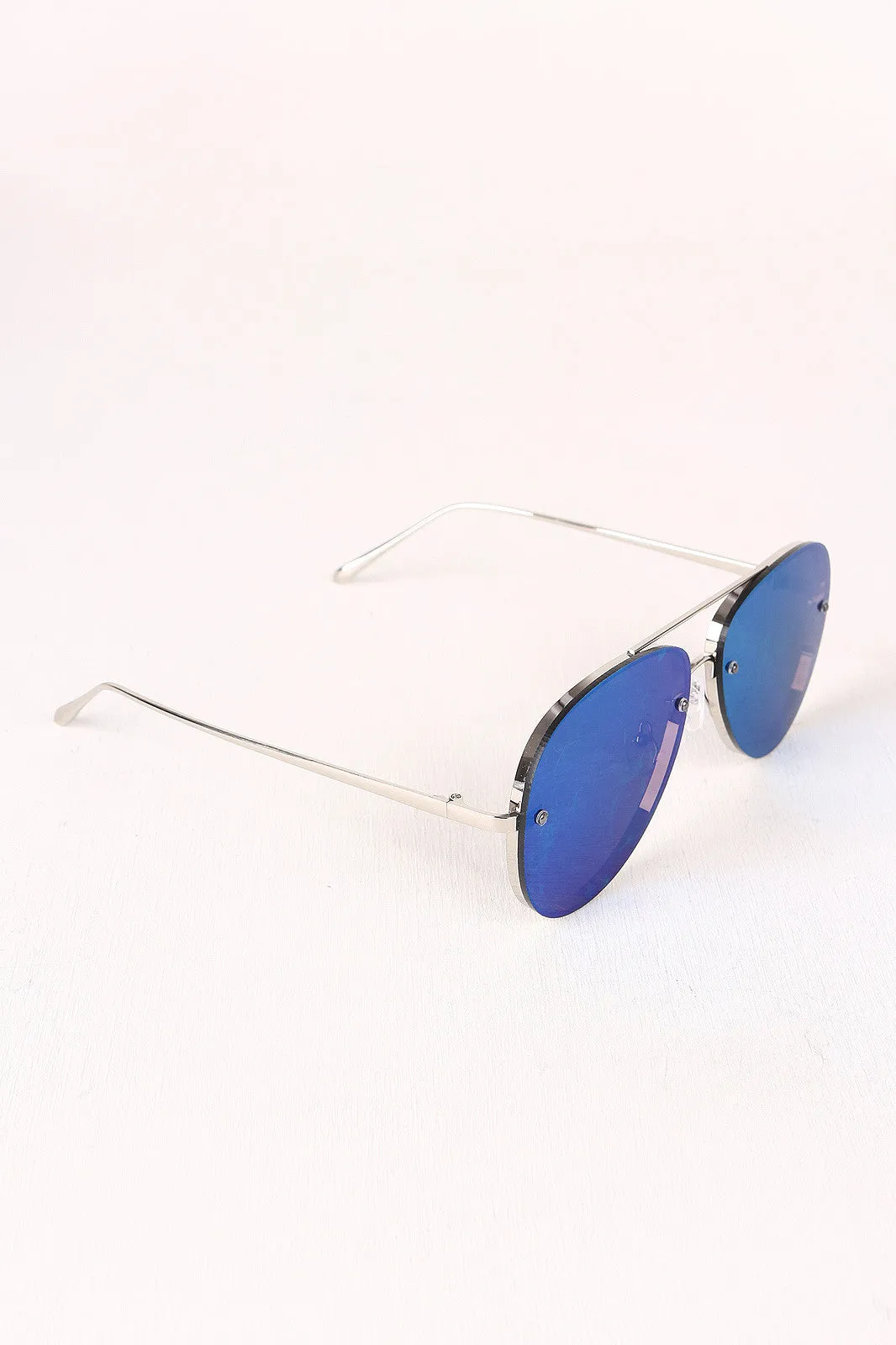 Double Bridge Mirrored Lens Aviator Sunglasses
