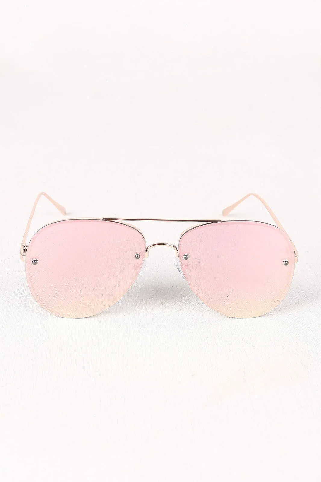 Double Bridge Mirrored Lens Aviator Sunglasses