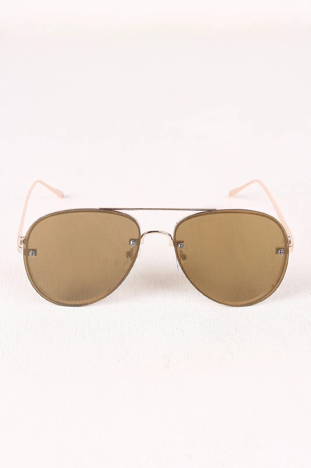 Double Bridge Mirrored Lens Aviator Sunglasses