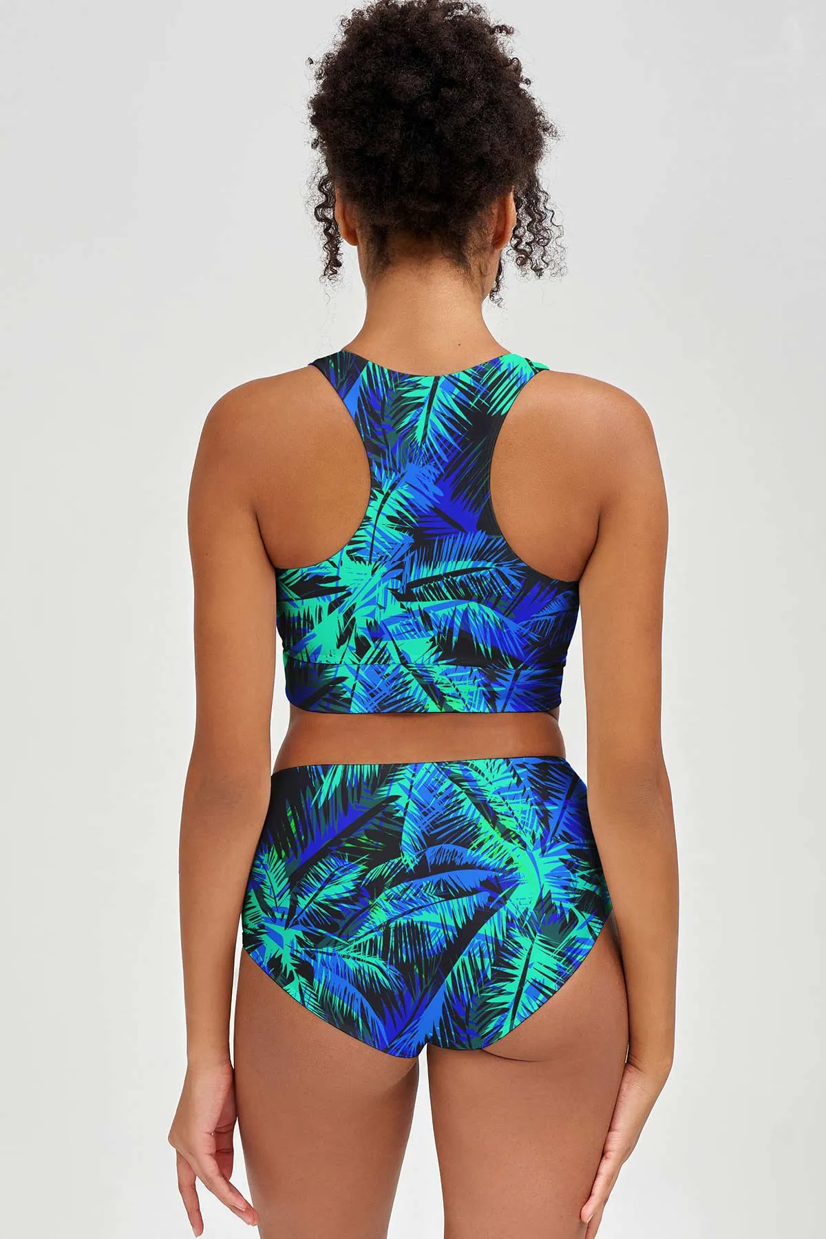 Electric Jungle Navy Blue Two-Piece Sporty Swimsuits - Mommy and Me