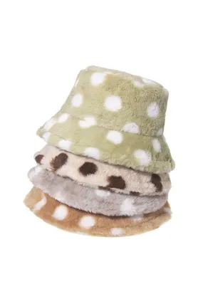 FALL, WINTER BIG DOT PATTERN FLUFFY BUCKET HAT