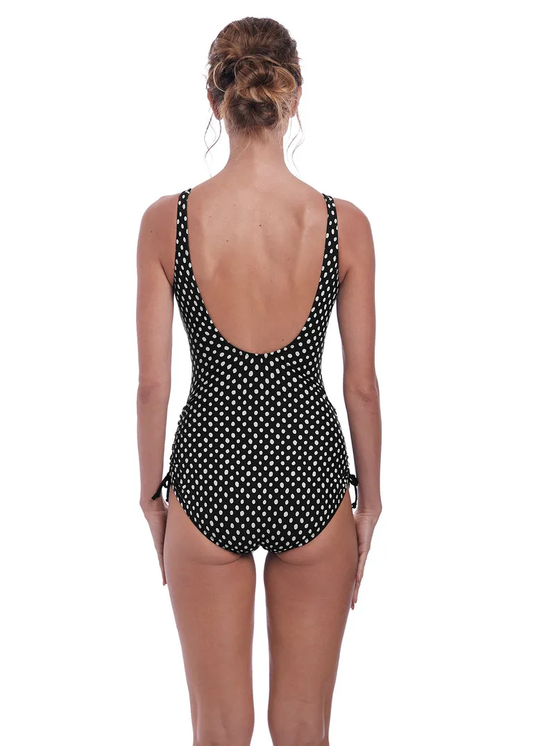 Fantasie Santa Monica Swim Suit Underwire V-Neck One Piece With Adjustable Leg, Black White